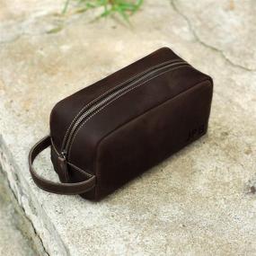 img 3 attached to 👜 Full Grain Leather Toiletry Bag for Men and Women - Vintage Travel Dopp Kit, Handcrafted Toiletry Travel Pouch - Large Cosmetic and Bathroom Shaving Bag, Fully Lined with Cotton Fabric