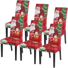 img 4 attached to 🎅 Christmas Dining Room Chair Covers Set of 6 - Stretch Xmas Chair Slipcovers Protector, Spandex Washable Kitchen Parsons Chair Cover for Dining Room, Christmas Decor, Holiday Party - Santa Claus