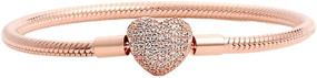 img 4 attached to 💖 Stunning 14k Rose Gold-Plated Heart Pavé Clasp Bracelet: Exquisite 925 Sterling Silver Snake Chain