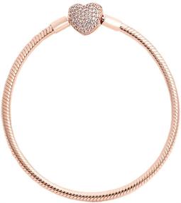 img 3 attached to 💖 Stunning 14k Rose Gold-Plated Heart Pavé Clasp Bracelet: Exquisite 925 Sterling Silver Snake Chain