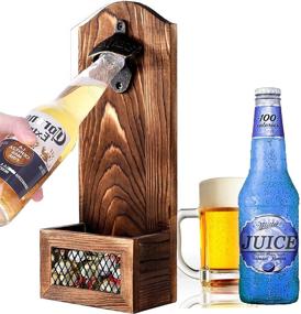 img 4 attached to Vintage Wooden Wall Mounted Beer Bottle Opener with Cap Catcher - Ideal Kitchen, Bar, Yard Gift for Beer Enthusiasts and Men