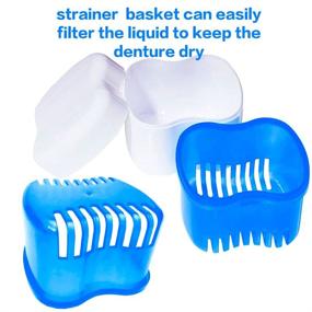 img 2 attached to Blue Denture Case Set: Denture Cup Bath, Toothbrush with Dentures, Portable Case & Denture Container with Basket