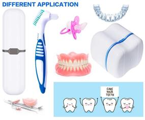 img 3 attached to Blue Denture Case Set: Denture Cup Bath, Toothbrush with Dentures, Portable Case & Denture Container with Basket
