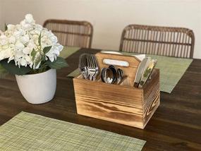 img 2 attached to 🏡 Farmhouse Kitchen Decor - Rustic Wood Utensil and Napkin Holder with Handle, Silverware Organizer Caddy: Enhance Your Flatware Storage