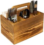 🏡 farmhouse kitchen decor - rustic wood utensil and napkin holder with handle, silverware organizer caddy: enhance your flatware storage логотип