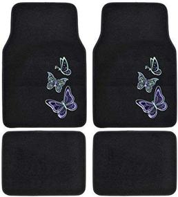 img 2 attached to 🦋 Vibrant BDK Embossed Neon Purple & Green Butterflies Car Floor Mats - 4 Piece Full Set with Rubber Backing - Universal Fit for Auto Van Truck SUV