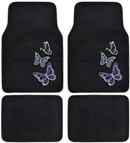 img 1 attached to 🦋 Vibrant BDK Embossed Neon Purple & Green Butterflies Car Floor Mats - 4 Piece Full Set with Rubber Backing - Universal Fit for Auto Van Truck SUV