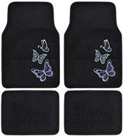 🦋 vibrant bdk embossed neon purple & green butterflies car floor mats - 4 piece full set with rubber backing - universal fit for auto van truck suv logo