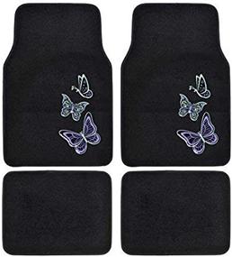 img 4 attached to 🦋 Vibrant BDK Embossed Neon Purple & Green Butterflies Car Floor Mats - 4 Piece Full Set with Rubber Backing - Universal Fit for Auto Van Truck SUV