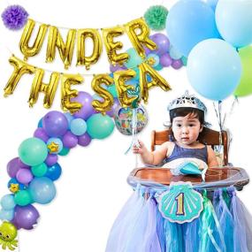 img 2 attached to 🎈 Stunning Under the Sea Balloons Banner Gold for Unforgettable Mermaid Party Decorations - Mylar Letter Balloon with Pom Poms Included!