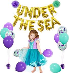 img 3 attached to 🎈 Stunning Under the Sea Balloons Banner Gold for Unforgettable Mermaid Party Decorations - Mylar Letter Balloon with Pom Poms Included!