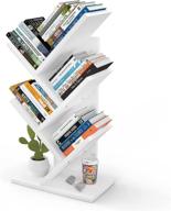 white 4-tier karcog tree bookshelf: floor standing bookcase organizer, wood magazine rack, mini desktop bookshelf for cds/books, small space display shelf логотип