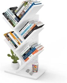 img 4 attached to White 4-Tier Karcog Tree Bookshelf: Floor Standing Bookcase Organizer, Wood Magazine Rack, Mini Desktop Bookshelf for CDs/Books, Small Space Display Shelf