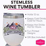 funny stainless steel stemless wine tumbler - 12 oz. double wall vacuum insulated travel glass with lid - perfect gift for best friend, sister, and women - ideal for camping and outdoor enthusiasts (happy camping) логотип