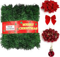 icnow 22m christmas garland with 24 ball ornaments, 36 red bows - home decorated artificial pine christmas decoration for garden, holiday, wedding, party, stairs, fireplaces logo