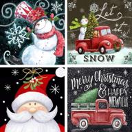 🎅 4 pack christmas diamond painting kit - diy full drill 5d diamond art with crystal rhinestones - santa claus snowman truck theme for festive home decorations - 12x12 inch logo