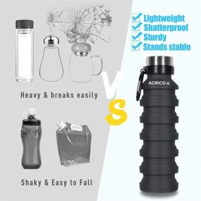 img 1 attached to Acrico Collapsible Water Bottle: Travel, Gym, Hiking, Camping, Running - BPA Free & Lightweight with Tactical Hook