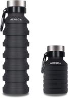 acrico collapsible water bottle: travel, gym, hiking, camping, running - bpa free & lightweight with tactical hook logo