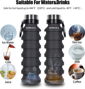 img 2 attached to Acrico Collapsible Water Bottle: Travel, Gym, Hiking, Camping, Running - BPA Free & Lightweight with Tactical Hook