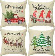 🎄 christmas pillow covers 18x18: set of 4 gnome throw pillow covers for festive decorations | santa deer truck rustic farmhouse design | xmas cushion cases for couch | red & cozy home decor логотип