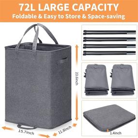 img 3 attached to Grey Freestanding Laundry Hamper with 2 Removable Bags - Collapsible Clothes Basket, Sturdy Metal Wire Frame for Bedroom, Bathroom, Laundry Room