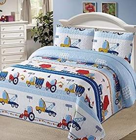 img 3 attached to 🏗️ Luxury Home Collection - Twin Size Quilt Coverlet Bedspread Bedding Set for Kids Boys, Construction Trucks, Tractors Cars - Blue Red White Yellow (SEO optimized)