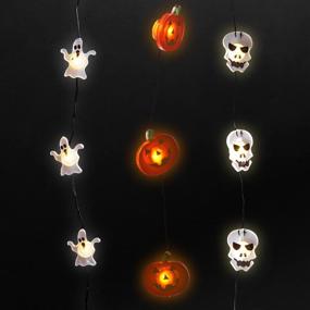 img 3 attached to 🎃 Halloween Fairy Lights - Ghost, Pumpkin, and Skull String Lights | Battery Operated, 3 Pack for Trunk or Treat, Golf Cart, Classroom Decoration