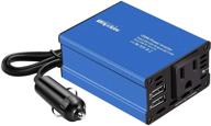 bapdas 150w car power inverter dc 12v to 110v ac car converter with 2 usb ports and car charger adapter - new model (blue) logo