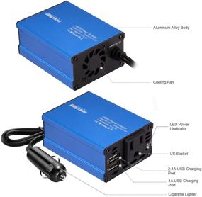 img 3 attached to Bapdas 150W Car Power Inverter DC 12V to 110V AC Car Converter with 2 USB Ports and Car Charger Adapter - New Model (Blue)