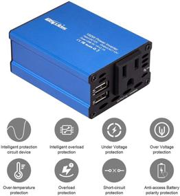 img 1 attached to Bapdas 150W Car Power Inverter DC 12V to 110V AC Car Converter with 2 USB Ports and Car Charger Adapter - New Model (Blue)