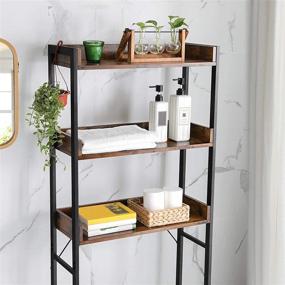 img 2 attached to Space-Saving Industrial Style VASAGLE ALINRU 3-Tier Over-The-Toilet Rack: 🚀 Rustic Brown Bathroom Storage Shelf with a Touch of Black UBTS002B01
