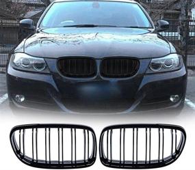 img 3 attached to 🚗 Glossy Black Dual Line Grille for 09-11 E90 E91 3 Series Facelift - Anzio Pair
