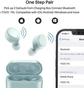 img 1 attached to 🎧 TOZO T6 Настоящие беспроводные наушники: наушники Bluetooth с сенсорным управлением, беспроводным зарядным устройством, защитой IPX8 от воды, стерео-наушниками для спорта, синие