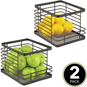 img 3 attached to mDesign Stacking Wire Baskets for Kitchen Cabinet and Pantry Storage - Metal Food Organizers with Open Front for Cupboard and Shelves - Matte Black, Pack of 2 - Perfect for Organizing Fruits, Snacks, Vegetables