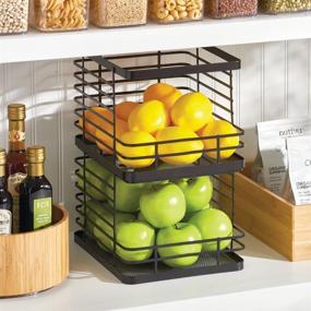 img 2 attached to mDesign Stacking Wire Baskets for Kitchen Cabinet and Pantry Storage - Metal Food Organizers with Open Front for Cupboard and Shelves - Matte Black, Pack of 2 - Perfect for Organizing Fruits, Snacks, Vegetables