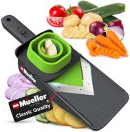 🥕 mueller handheld vegetable v slicer salad utensil - ideal for zucchini, carrots, onions & more - create low carb, paleo & gluten-free meals - adjustable thickness for perfect slicing logo