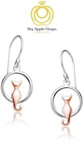 img 1 attached to 🌙 Rose Gold Plated Sterling Silver Cat on Moon Hoop Drop Dangle Earrings by Big Apple Hoops