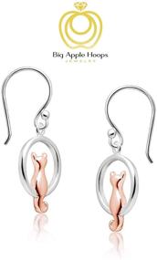 img 2 attached to 🌙 Rose Gold Plated Sterling Silver Cat on Moon Hoop Drop Dangle Earrings by Big Apple Hoops