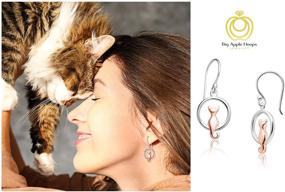 img 3 attached to 🌙 Rose Gold Plated Sterling Silver Cat on Moon Hoop Drop Dangle Earrings by Big Apple Hoops