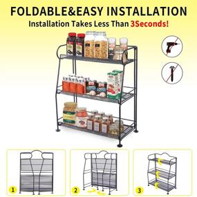 img 2 attached to 🌶️ JOMAY 3 Tier Foldable Spice Rack Organizer for Kitchen & Bathroom - Metal Countertop Cabinet Holder with Guardrail for Office & Storage Shelf