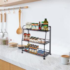 img 3 attached to 🌶️ JOMAY 3 Tier Foldable Spice Rack Organizer for Kitchen & Bathroom - Metal Countertop Cabinet Holder with Guardrail for Office & Storage Shelf