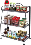 🌶️ jomay 3 tier foldable spice rack organizer for kitchen & bathroom - metal countertop cabinet holder with guardrail for office & storage shelf logo