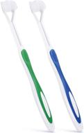 autism toothbrush: 2-piece 3-sided bristle travel toothbrush for complete teeth & gum-care - gentle & effective cleaning (green, blue) logo