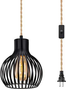 img 3 attached to 💡 Licperron Industrial Style Plug in Pendant Light - Metal Wire Cage Hanging Lights with 13 FT Cord for Kitchen, Dining Room, Bedroom