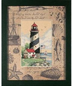 img 2 attached to 🏰 DIMENSIONS Lighthouse at The Sea Cross Stitch Kit, Beige 14 Count Aida Cloth, 8x10 inches