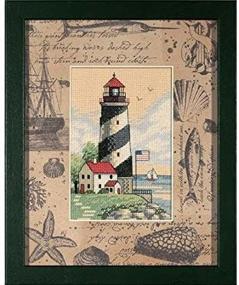 img 4 attached to 🏰 DIMENSIONS Lighthouse at The Sea Cross Stitch Kit, Beige 14 Count Aida Cloth, 8x10 inches