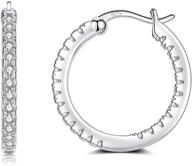 hypoallergenic small medium cz hoop earrings for women, men & girls - silver huggie hoop earrings with cubic zirconia for cartilage piercings - available in 15mm, 20mm, and 30mm sizes logo