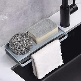 img 4 attached to YOHOM Plastic Sponge Holder Kitchen Sink Organizer Tray, Counter Suction Cup for Dishcloths, Soap Dispenser, Scrubber, Dishwashing Accessories - Grey