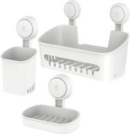 waterproof shower caddy set - suction cup shower shelf, bathroom 🚿 basket - easy installation, no drilling, removable organizer - pack of 3, white logo