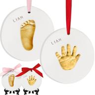 👶 baby handprint footprint ornament keepsake kit - create lasting memories with personalized baby prints - perfect baby nursery memory decor & thoughtful baby shower or christmas gift (gold paint) logo